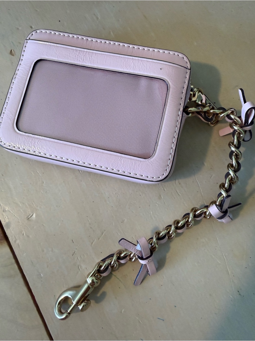 Coach Pink Leather Card & Key Holder with Gold Chain